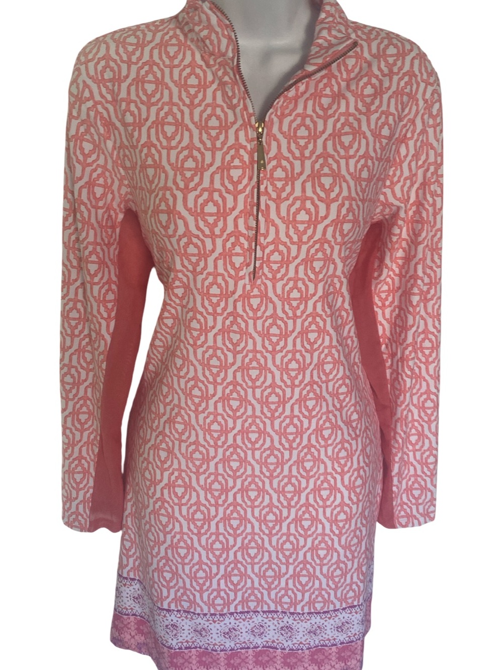 Cabana Life Coral and White Geometric Zip-Front Dress - Picture 1 of 3
